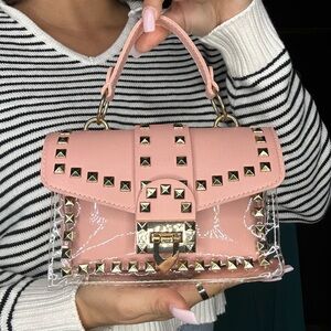 New Studded Pink Handbag W/Chain